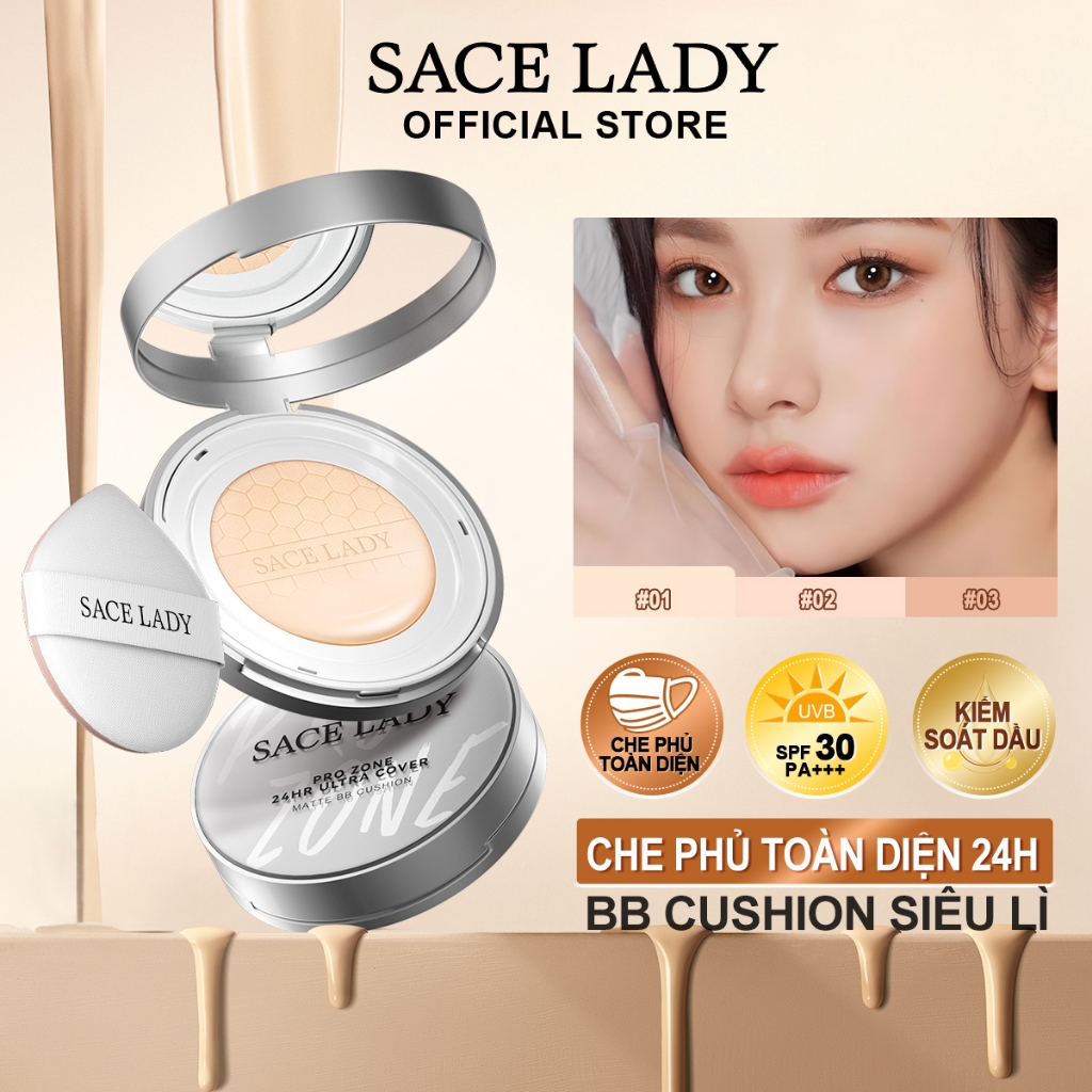 BB Cushion SACE LADY Che Khuyết Điểm Toàn Diện Và Kiềm Dầu Hiệu Quả SPF 30 + + + 12g